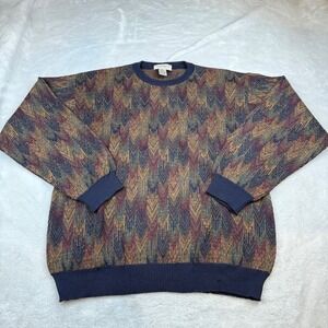 Tricots St Raphael Wool Crewneck Sweater Geometric Multicolor Mens Medium
